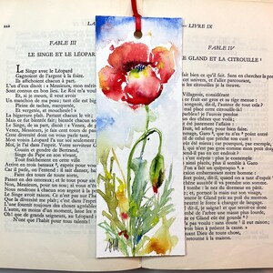 Watercolor Poppy Bookmark, Poppy Original Painting on Bookmark, gift for reader, book floral accessories, summer wildflowers botanical
