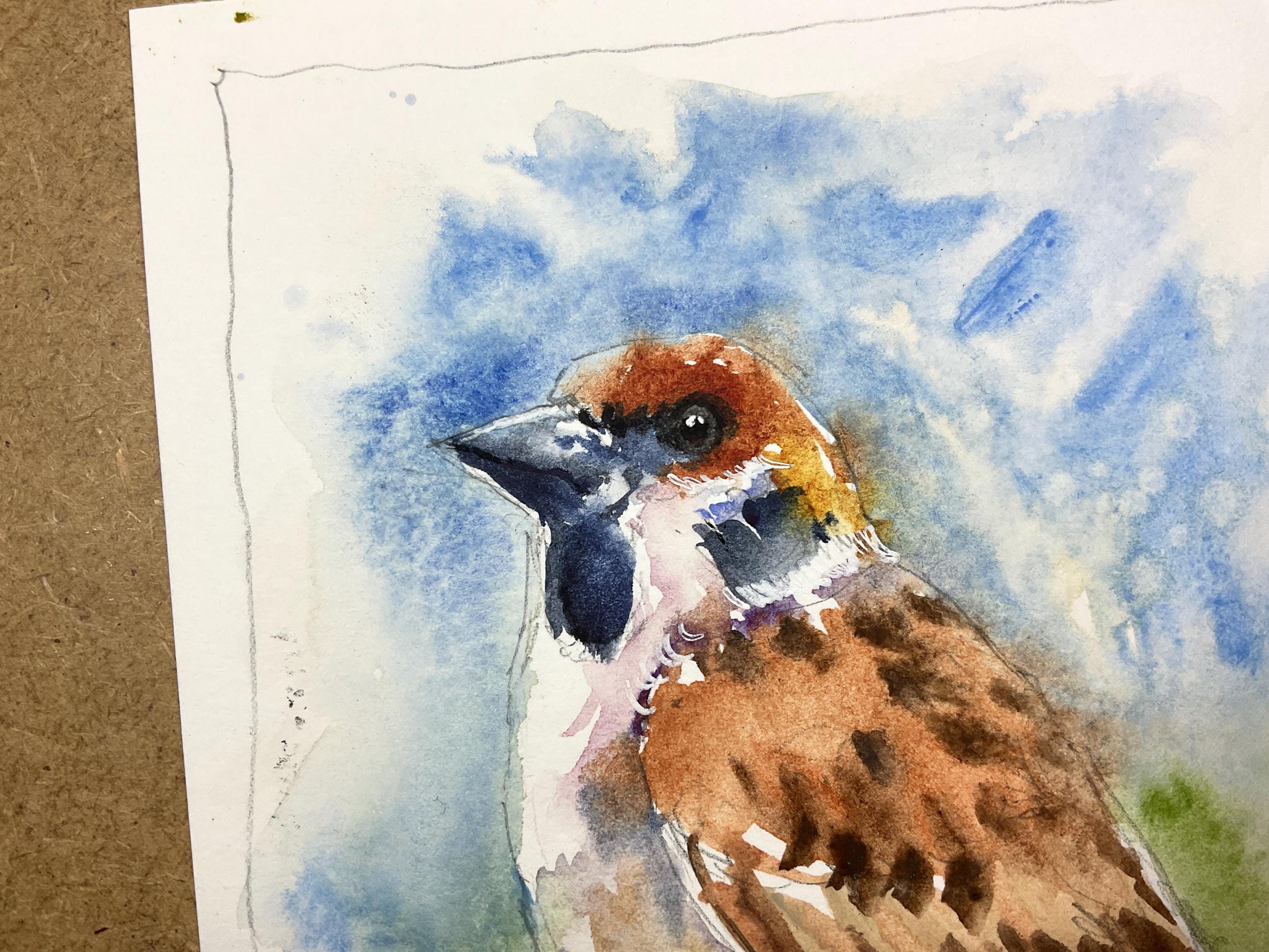 スズメのオリジナル水彩画、赤ちゃんの部屋の壁の装飾用の小鳥の紙の