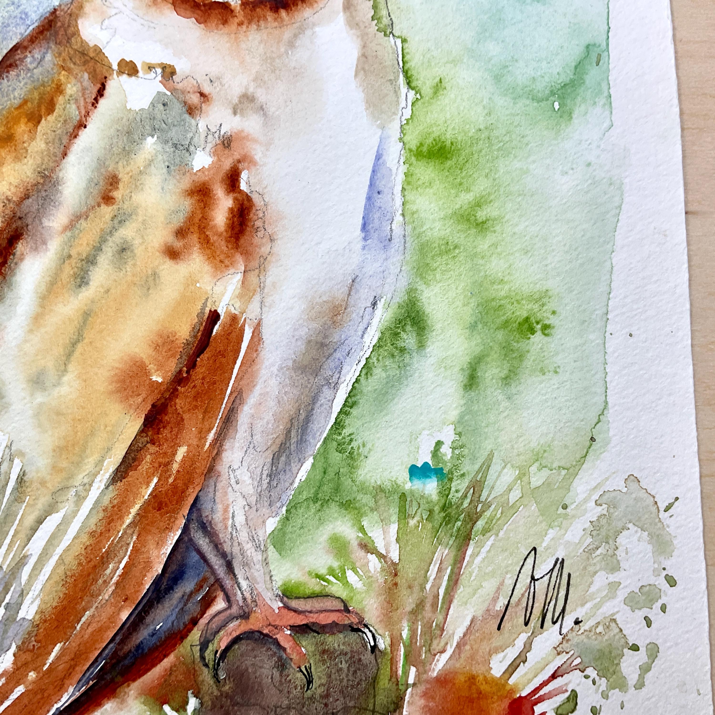 フクロウの水彩画、オリジナルのフクロウの絵画、フクロウの装飾