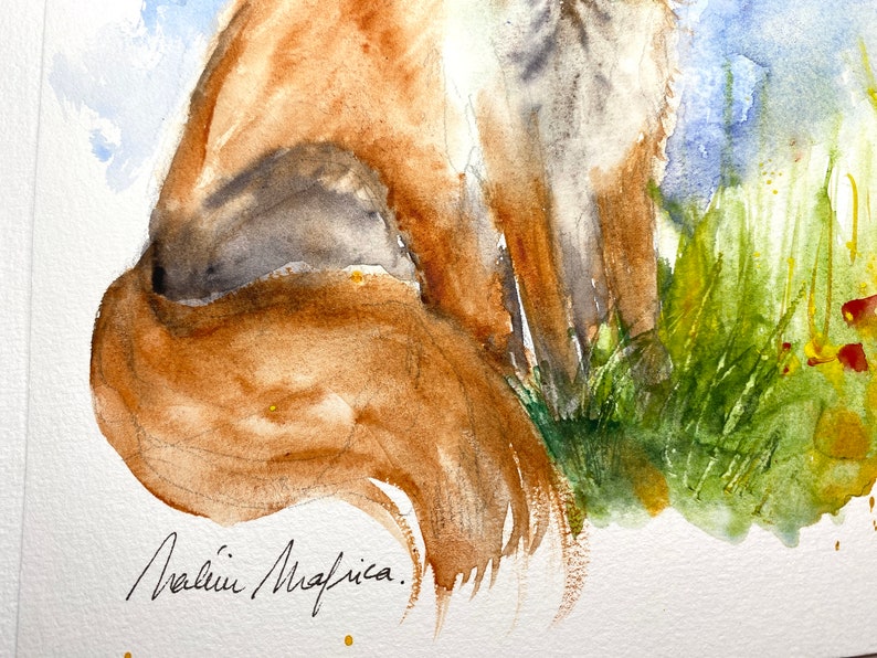 Original watercolor red fox, original painting of a fox, fox art, fox decoration, red fox illustration, little fox, vixen picture image 6