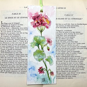 Marque-page géranium, peinture de géranium en aquarelle originale sur signet, signet fait-main pour livre, cadeau féminin et raffiné
