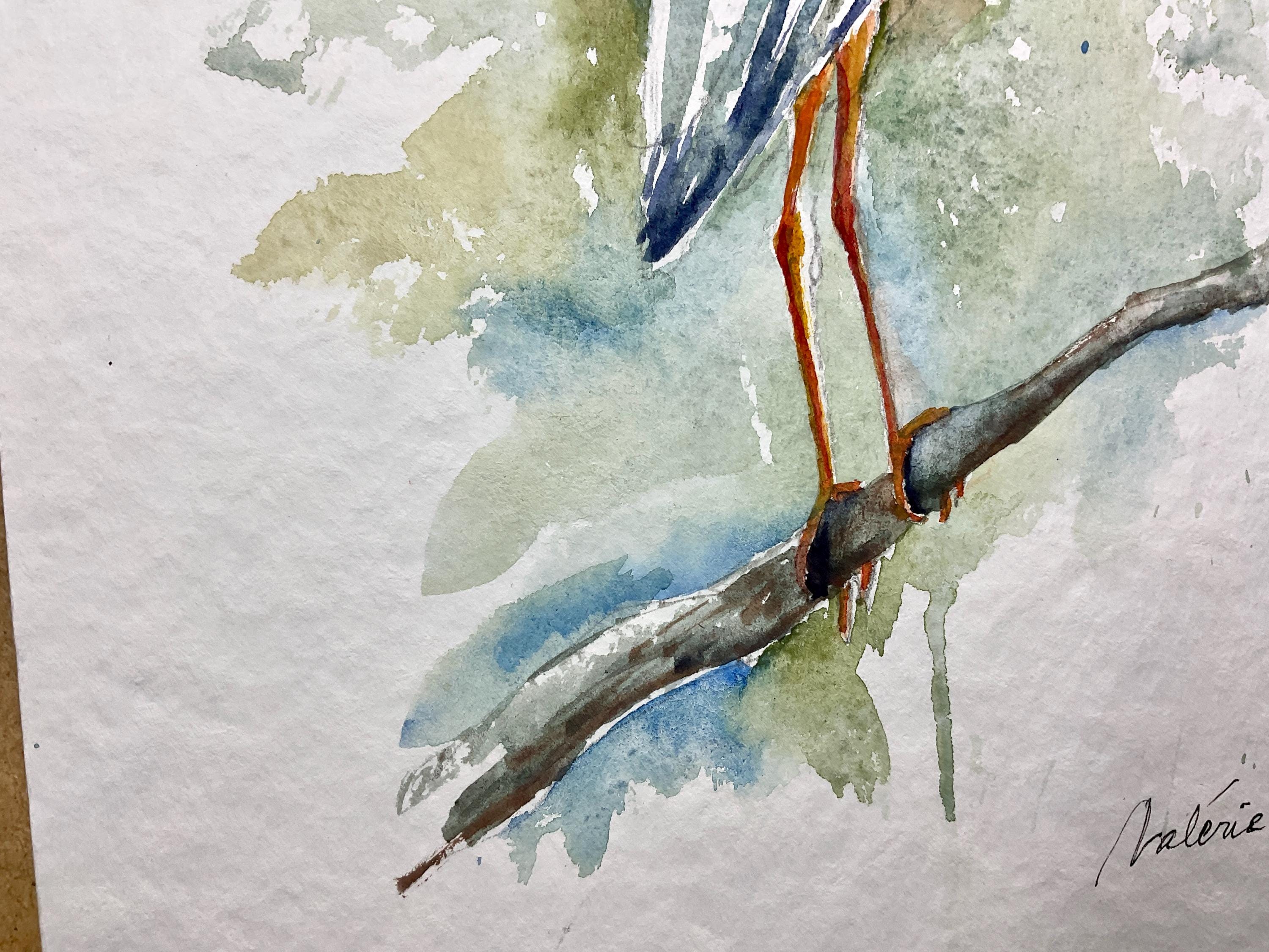 アオサギ油彩画 アオサギ油絵鳥オリジナル壁アートギフト女性アートワーク - ショップ