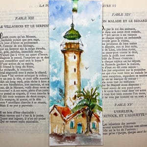 Latarnia morska śródziemnomorska na zakładce do książki, zakładka w stylu marynistycznym, latarnia Grau du Roi, symbol morski, oryginalny obraz, drobny upominek zdjęcie 1
