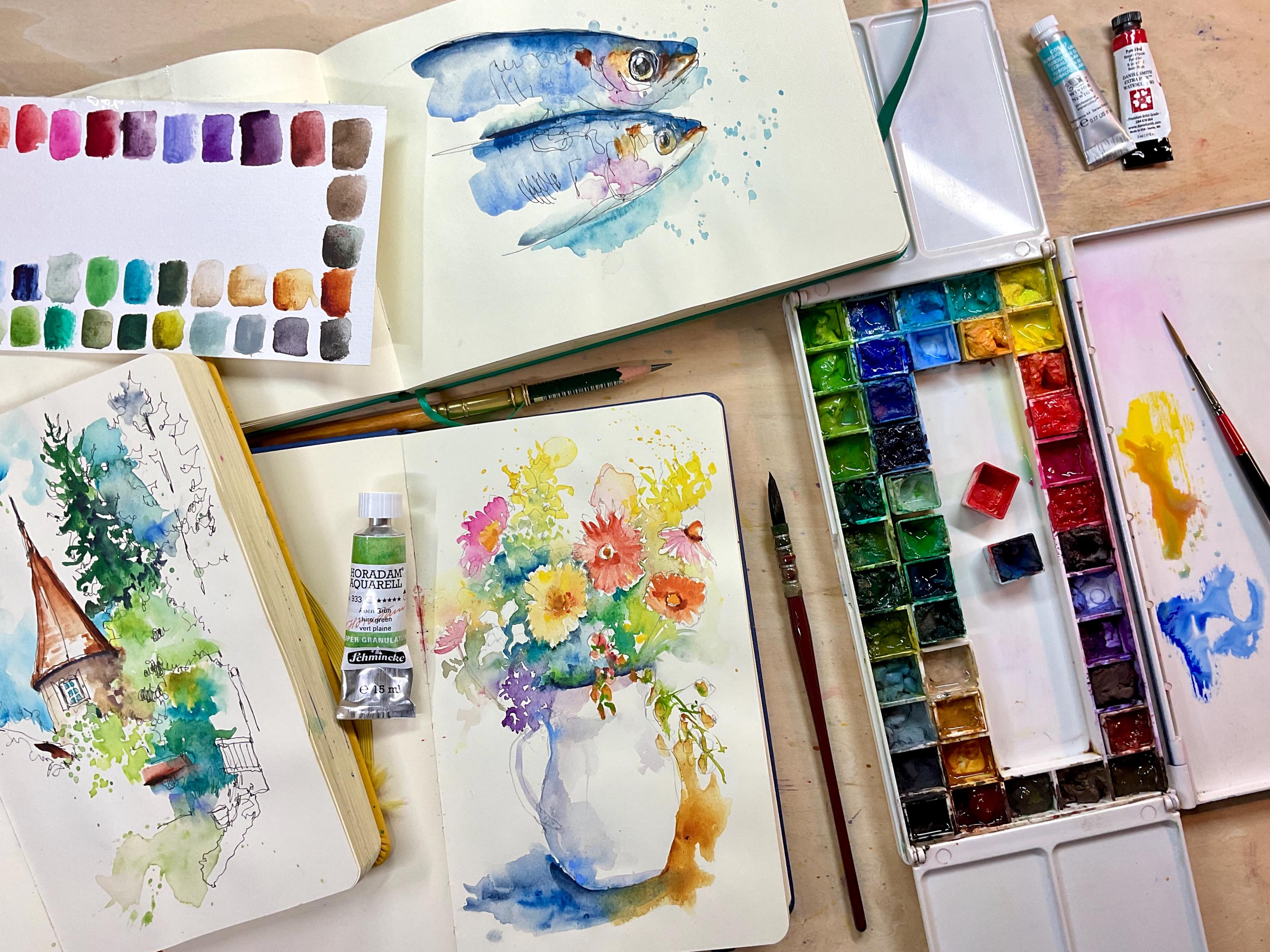 オシドリのつがいのオリジナル絵画、水かきのある鳥のオスとメス