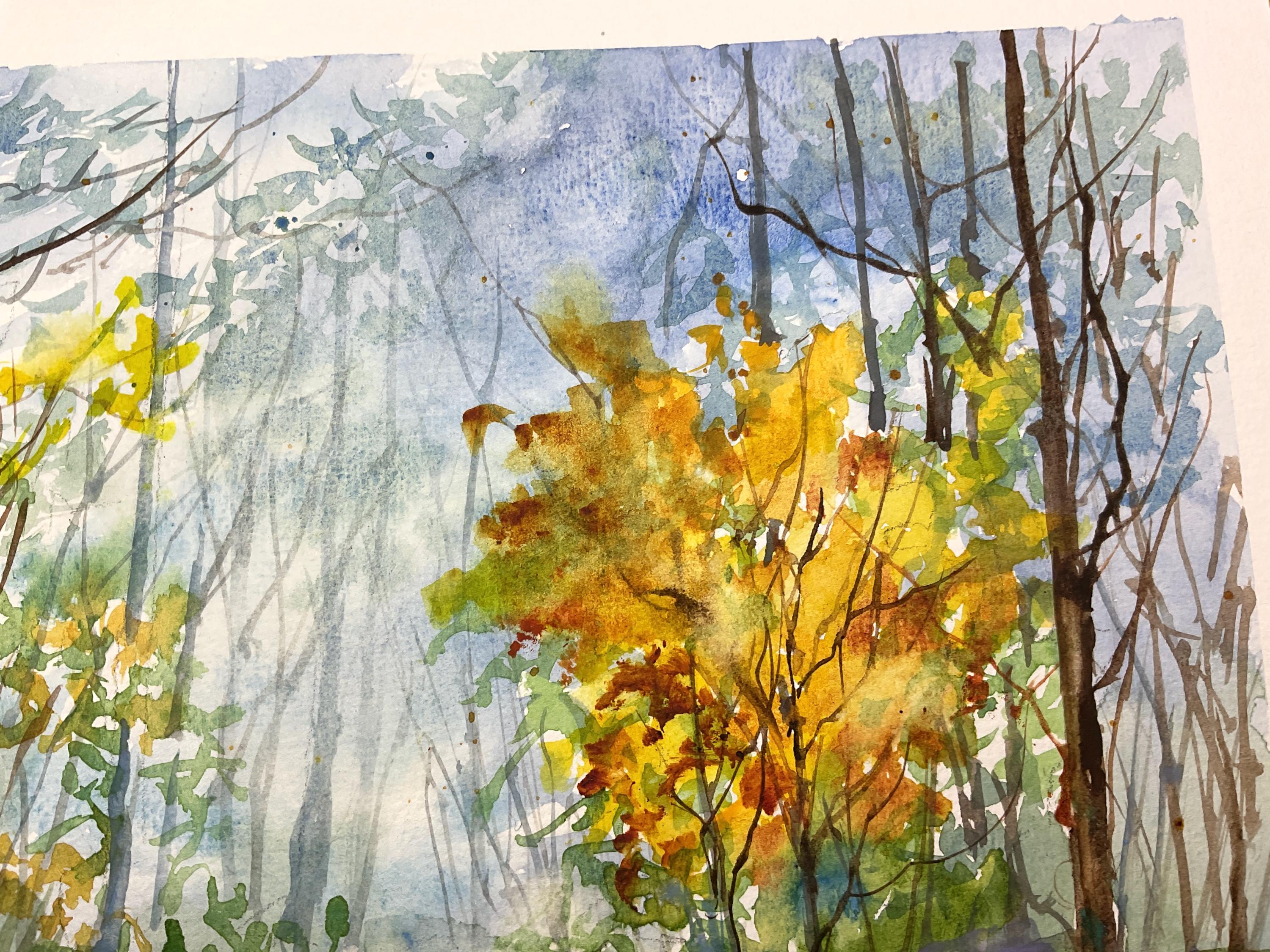 絵画「夕日を浴びて～ 森の散歩道」　水彩画 Yahoo!オークション - 【絵画】「夕日を浴びて～ 森の散歩道