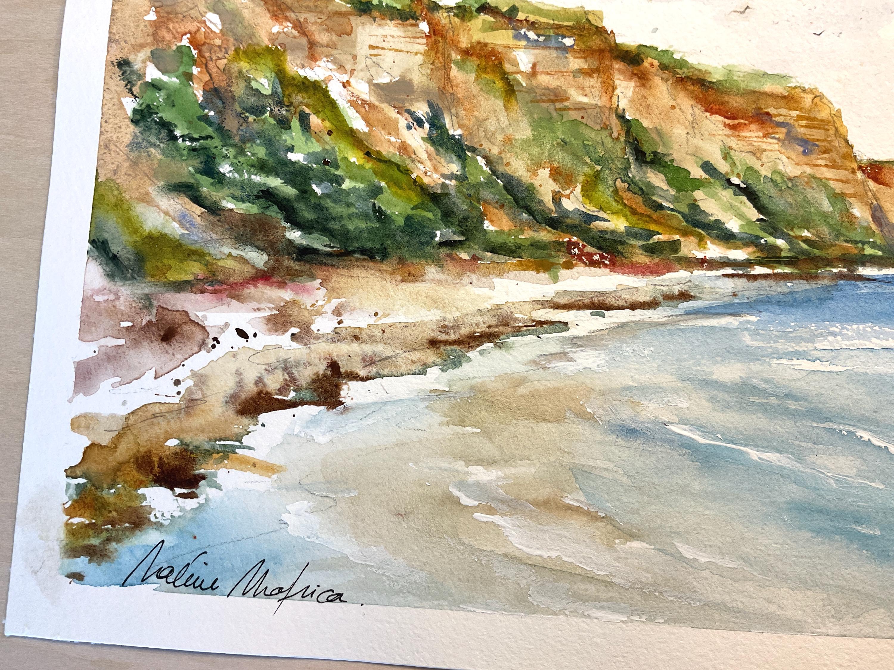 オマハビーチのオリジナル水彩画、ノルマンディー上陸作戦の海岸の風景