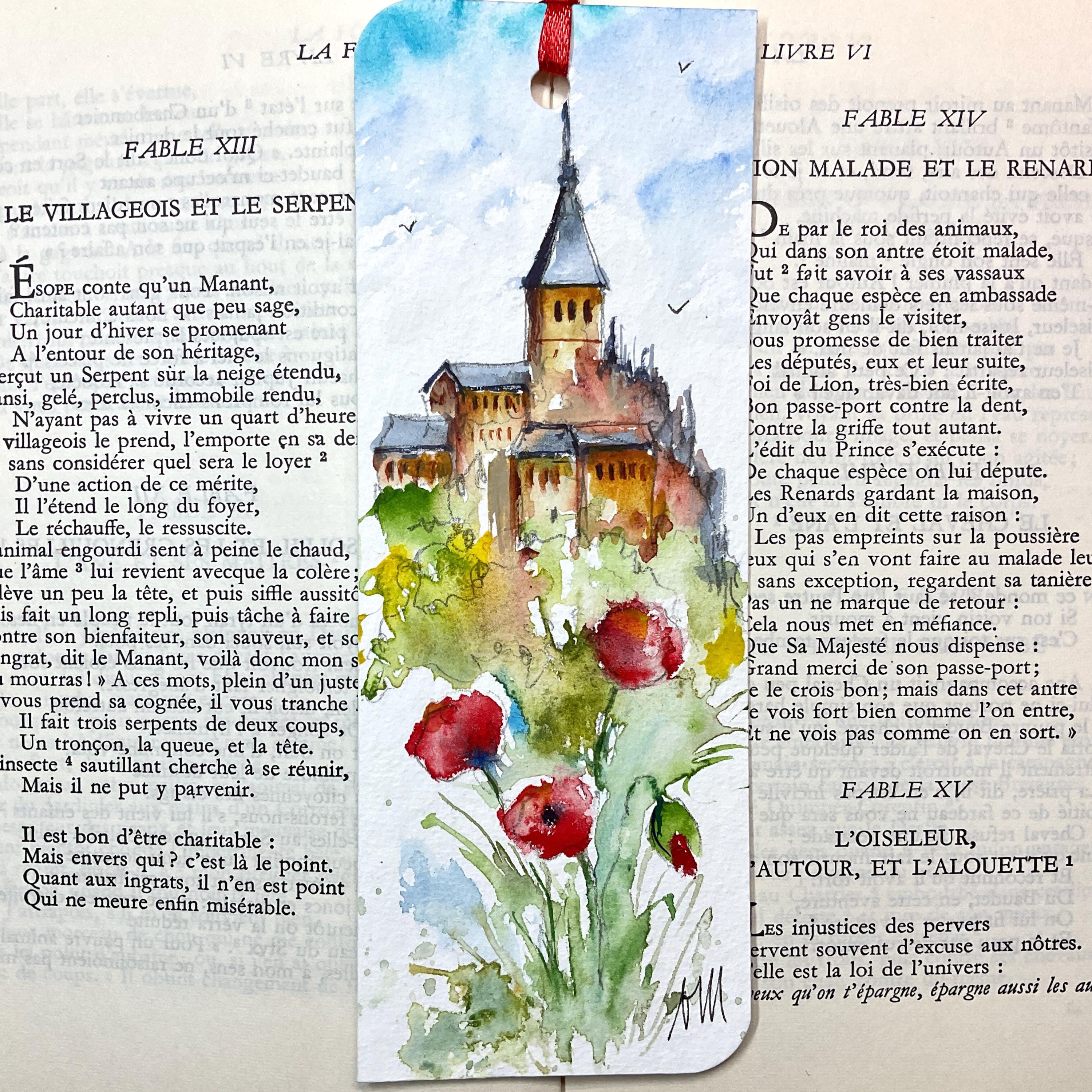 Mont Saint Michel Bookmark, Original Watercolor Miniature 