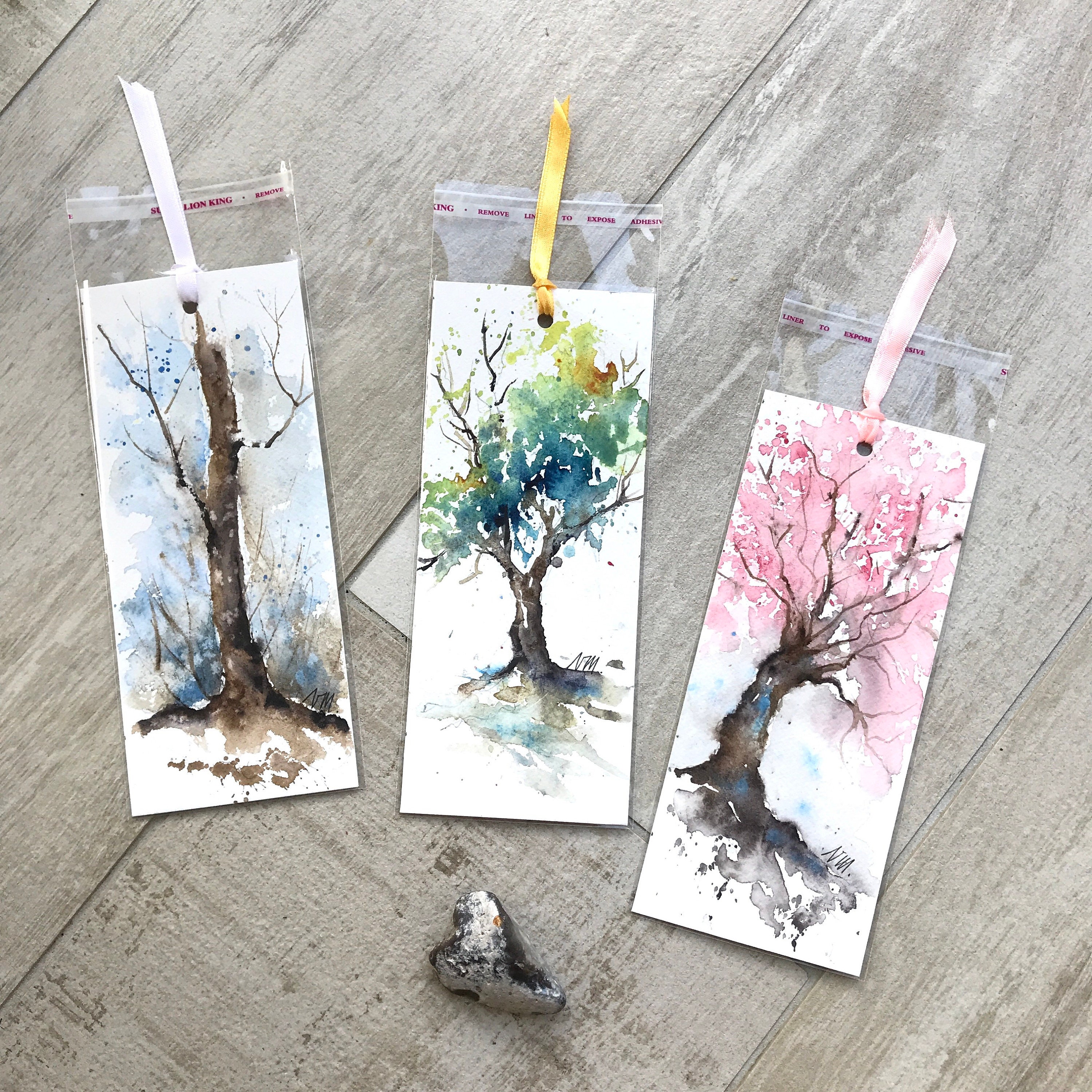 Hand Painted Winter Tree Bookmark original watercolor Etsy