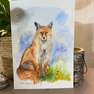 Original watercolor red fox, original painting of a fox, fox art, fox decoration, red fox illustration, little fox, vixen picture image 3