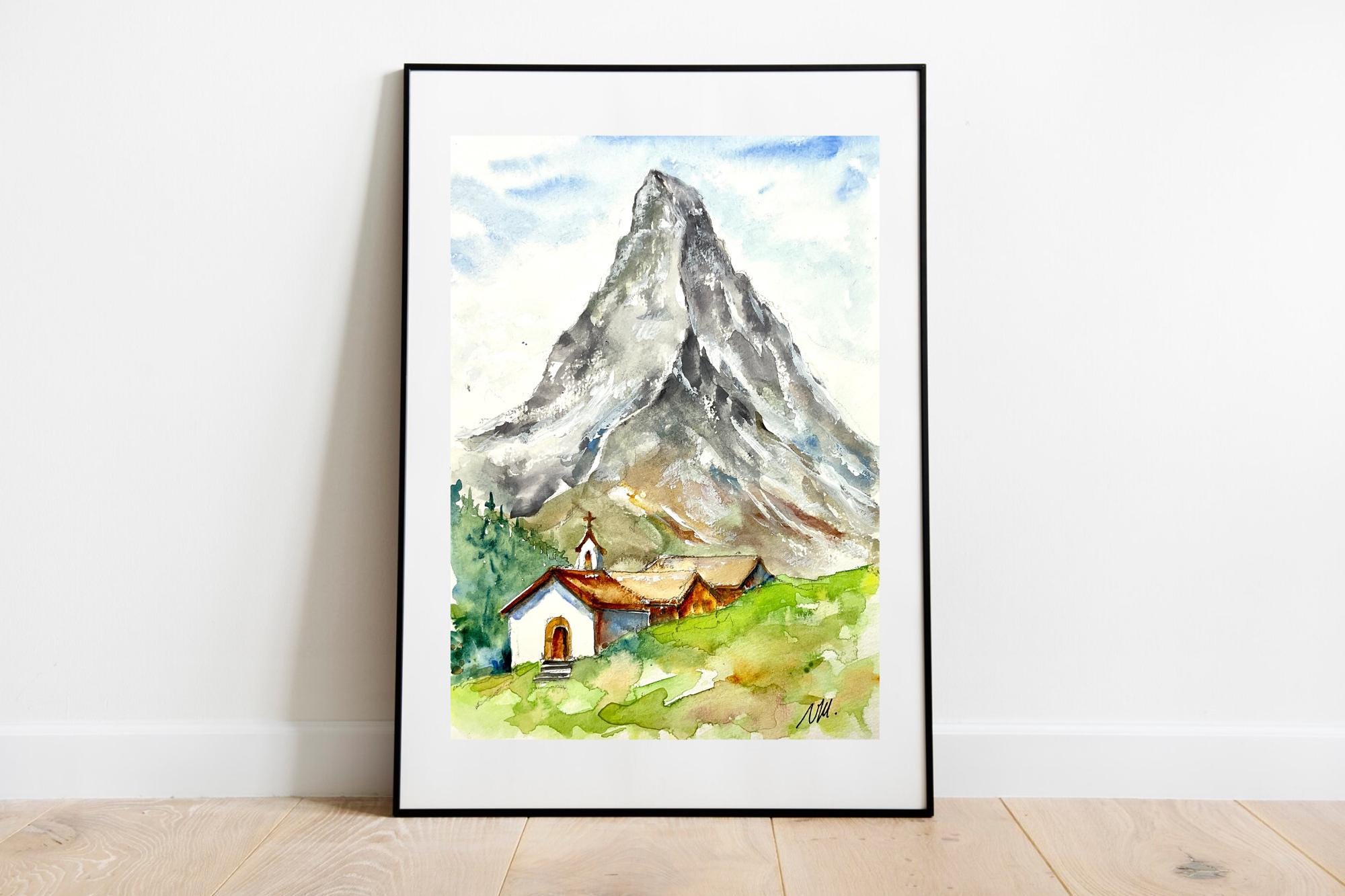 現代アートの「冬のマッターホルン」(3D painting） 冬のマッターホルン」3D アート（立体アート） インテリア/家具