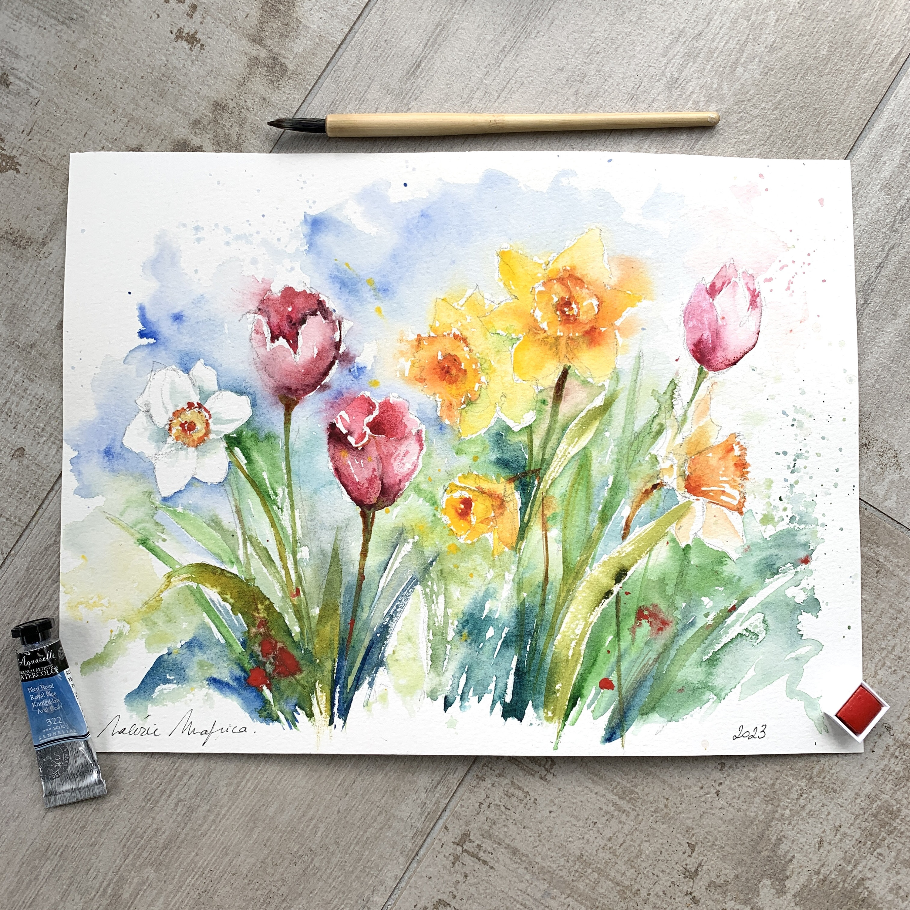 踊るチューリップ　水彩画 踊るチューリップ 水彩画 TGIF, have a nice weekend! 27x23cm