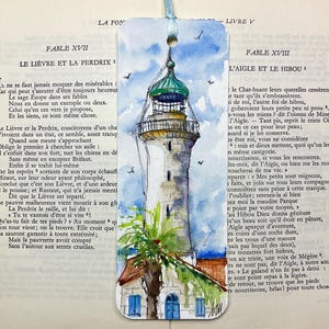 Lighthouse bookmark, marine lighthouse decor bookmark, marine decor ex libris, maritime symbol in original painting, small colorful gift
