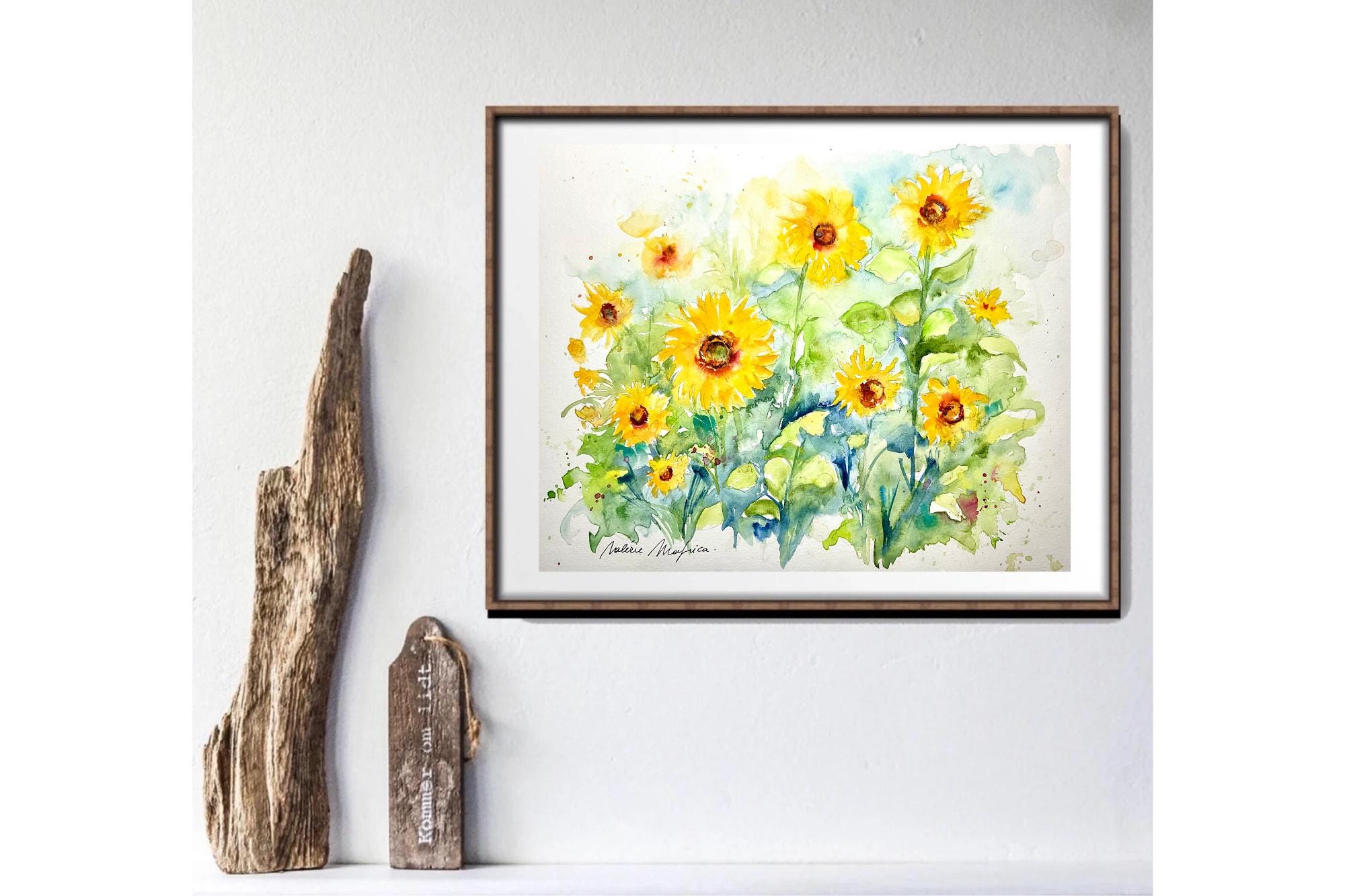ひまわり畑の水彩画、ひまわりの花の原画、田舎の夏の花畑、典型 ひまわり畑の水彩画、ひまわりの花の原画、田舎の夏の花畑、典型