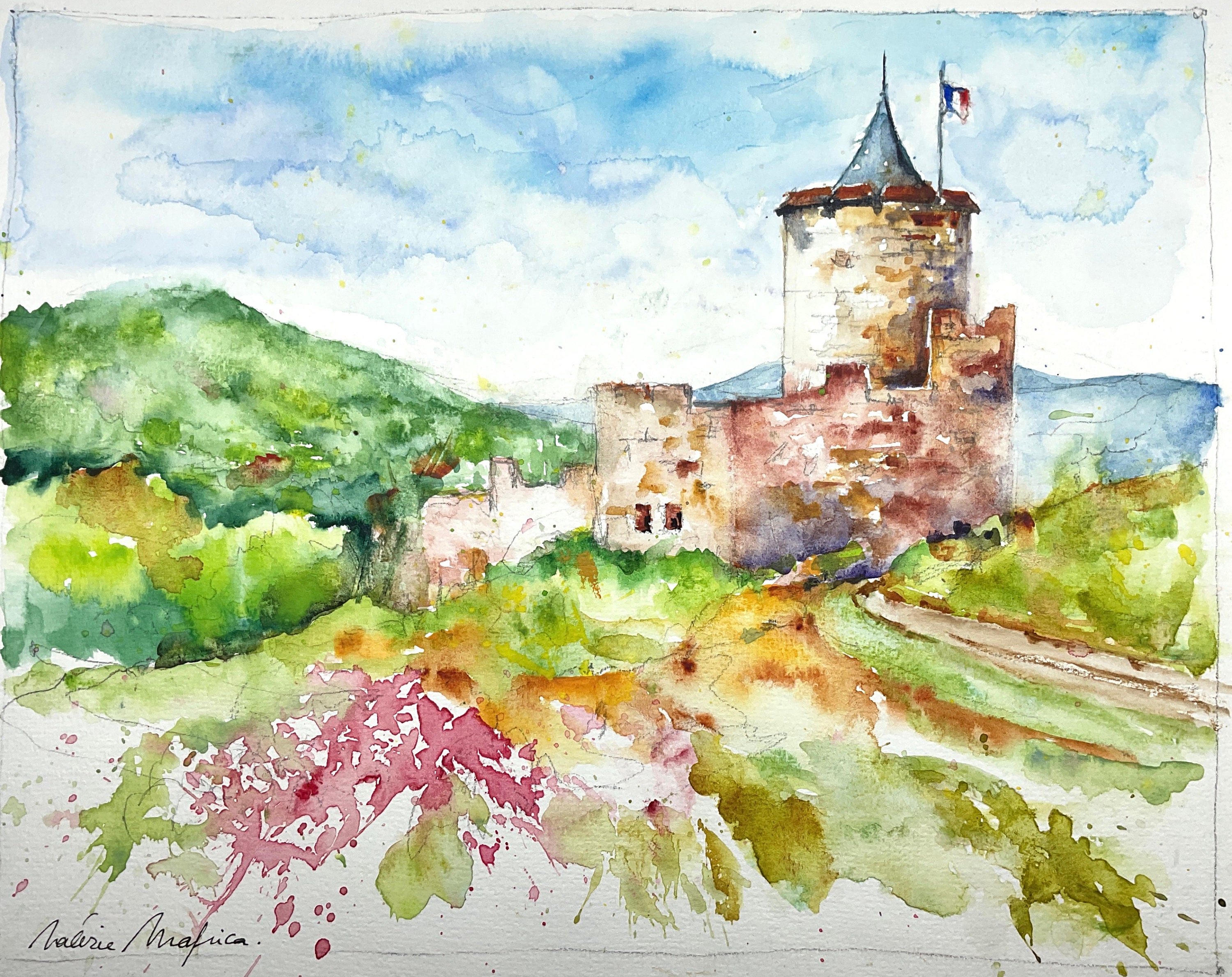 絵画　アルルの洗濯場　水彩画 Amazon.co.jp: 絵画 水辺のある風景 21cm×30cm A4サイズ
