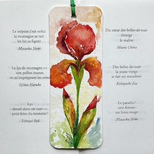 Red Orange Iris Hand Painted Bookmark, Iris Flower Painting on Bookmark, Gift Idea for Reader, Iris Watercolor art, bloom from the garden