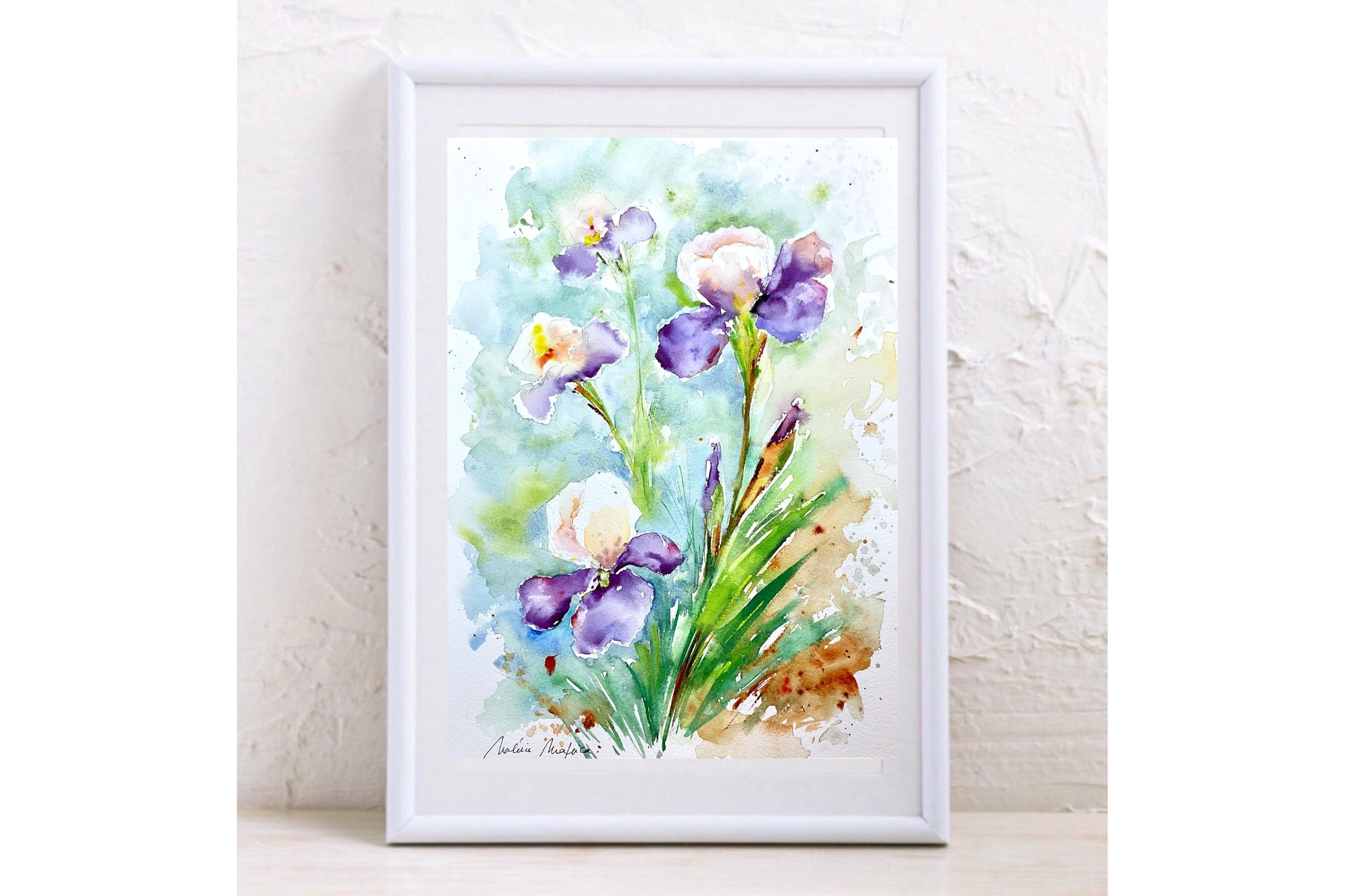 オリジナルの水彩画に描かれたアイリス、色とりどりの庭のアイリス