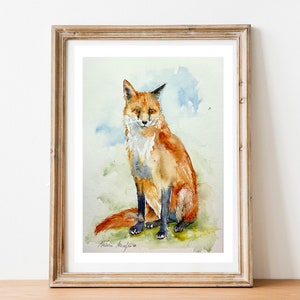Acquerello originale di volpe rossa, dipinto originale di una volpe, arte di volpe, decorazione di volpe, illustrazione di volpe rossa