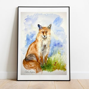 Original watercolor red fox, original painting of a fox, fox art, fox decoration, red fox illustration, little fox, vixen picture image 9