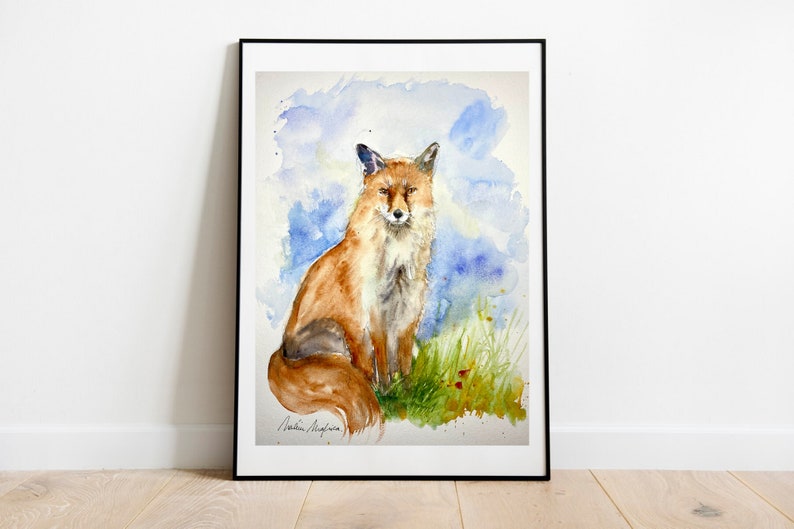 Original watercolor red fox, original painting of a fox, fox art, fox decoration, red fox illustration, little fox, vixen picture image 9