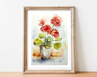 水彩画の花束、花瓶に描かれた庭の花の絵、色とりどりの花束、女性への