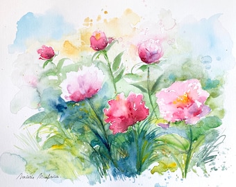 Original Watercolor Painting of Pink Peonies From the Garden - Etsy
