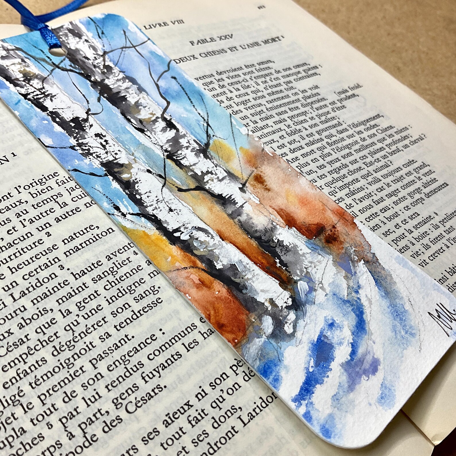 Hand Painted Tree on a Bookmark, Forest Painting on Paper Bookmark ...