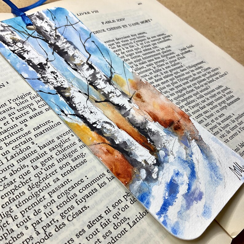 Hand Painted Tree on a Bookmark, Forest Painting on Paper Bookmark ...