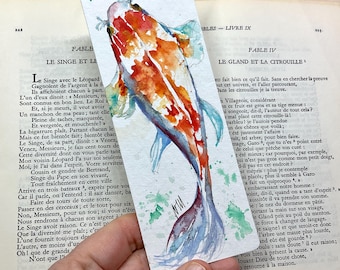 Goldfish bookmark, original fish painting in watercolor, red orange fish painting, gift for reader, minimalist Zen gift, koi carp gift