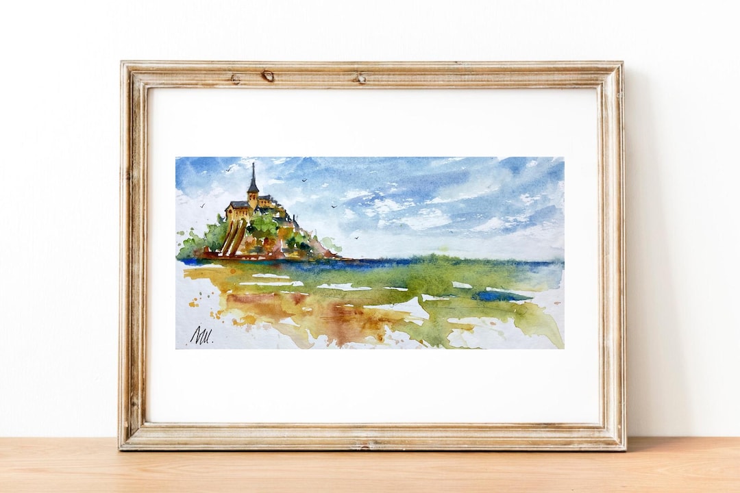 Mont Saint Michel Original Watercolor Miniature, Painting of Mont