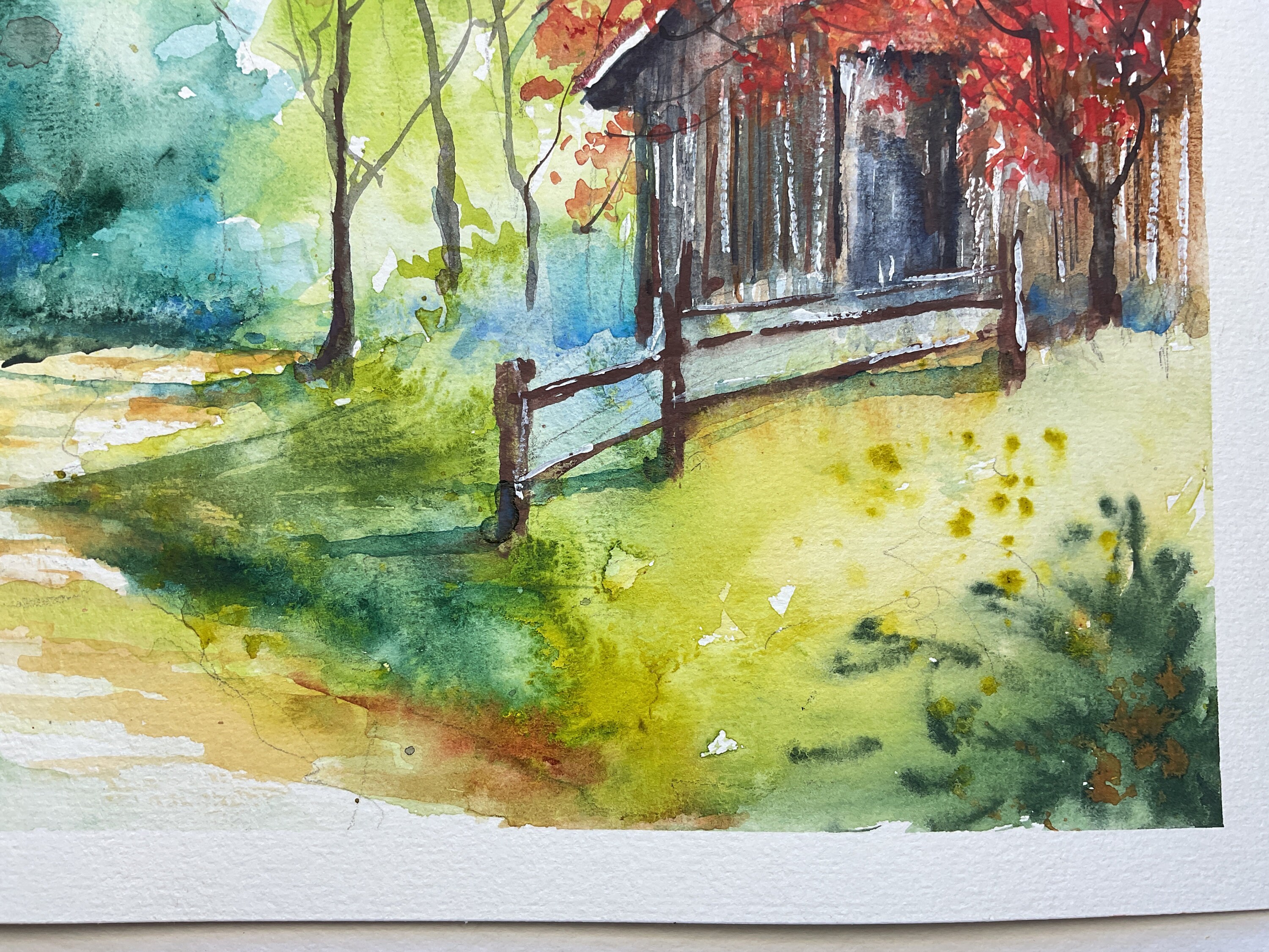 y*e様 風景画 水彩画 山と小屋 水彩画 山小屋ログハウスの風景 絵画 makochin 通販 15867330