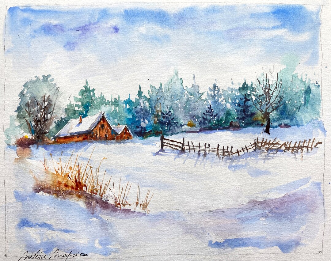 絵画　　田舎雪風景画 絵画 田舎雪風景画