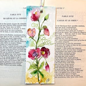 Marque-page fleurs de pois de senteur, peinture aquarelle originale de pois de senteur, signet fait-main pour livre, cadeau féminin raffiné
