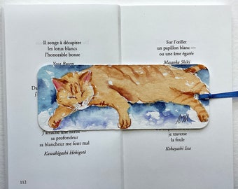 Sleeping Ginger Cat Bookmark, Original Watercolor Cat Painting, Red Tabby Cat Bookmark, Personalized Bookmark Gift for reader or cat lover