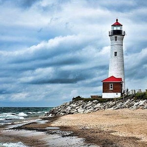 Original lighthouse watercolor, Crisp Point Michigan lighthouse on Lake Superior, original watercolor seascape, lighthouse painting artwork image 9