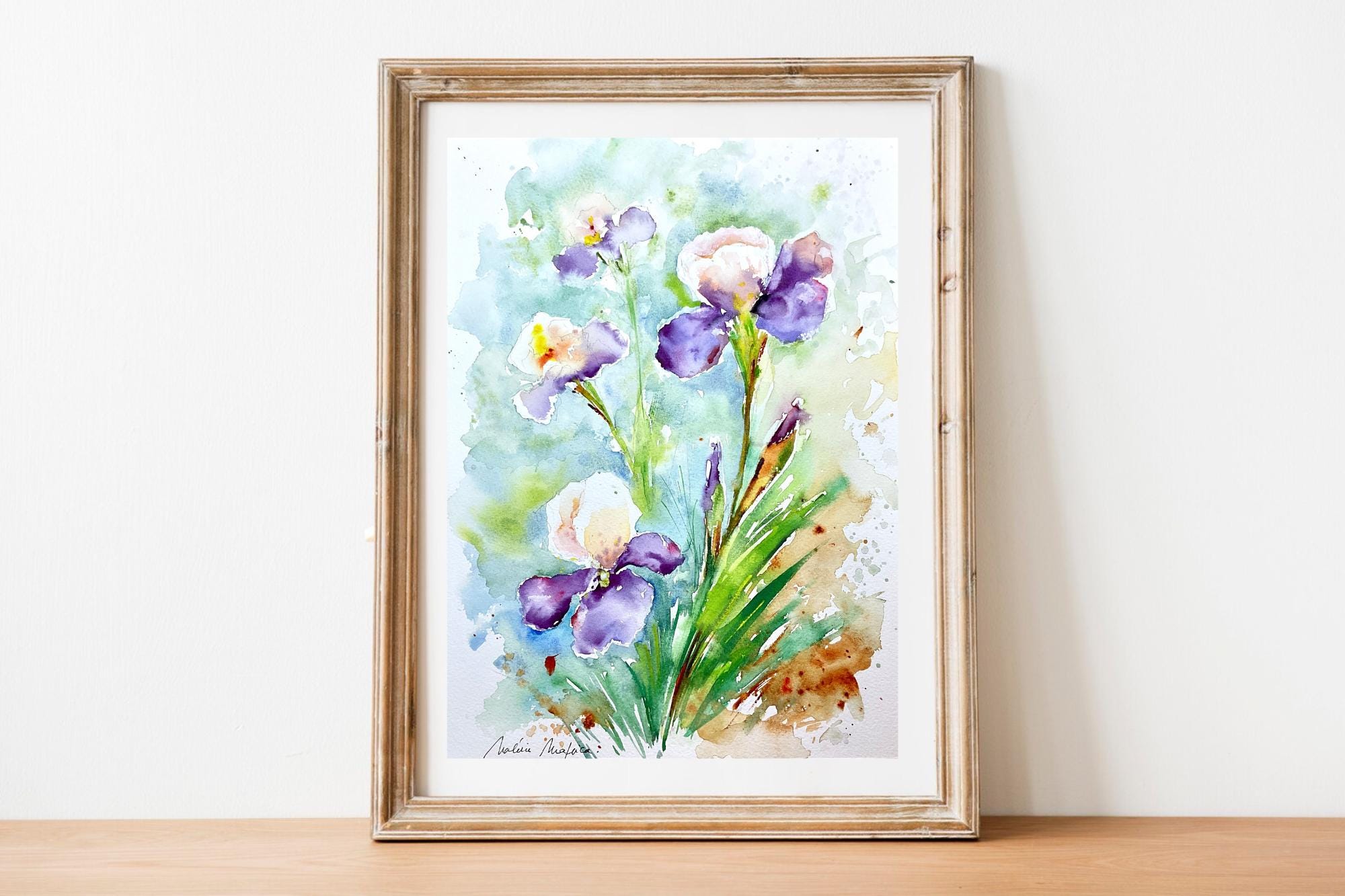 オリジナルの水彩画に描かれたアイリス、色とりどりの庭のアイリス