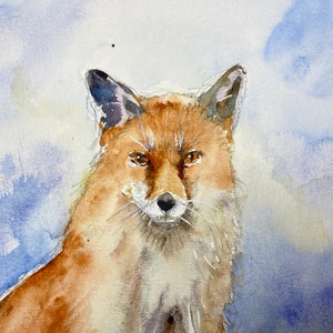 Original watercolor red fox, original painting of a fox, fox art, fox decoration, red fox illustration, little fox, vixen picture image 8