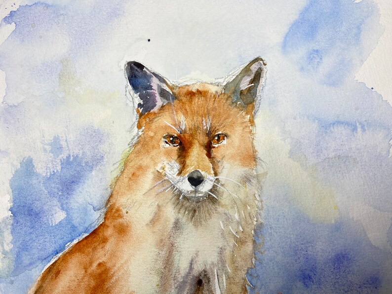 Original watercolor red fox, original painting of a fox, fox art, fox decoration, red fox illustration, little fox, vixen picture image 8
