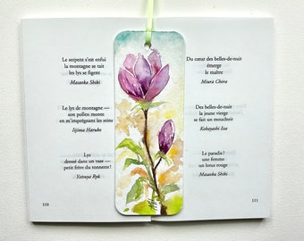 Pink magnolia painting on bookmark, magnolia flower painting on bookmark, magnolia watercolor, floral art, pink flower, blossoming pink tree