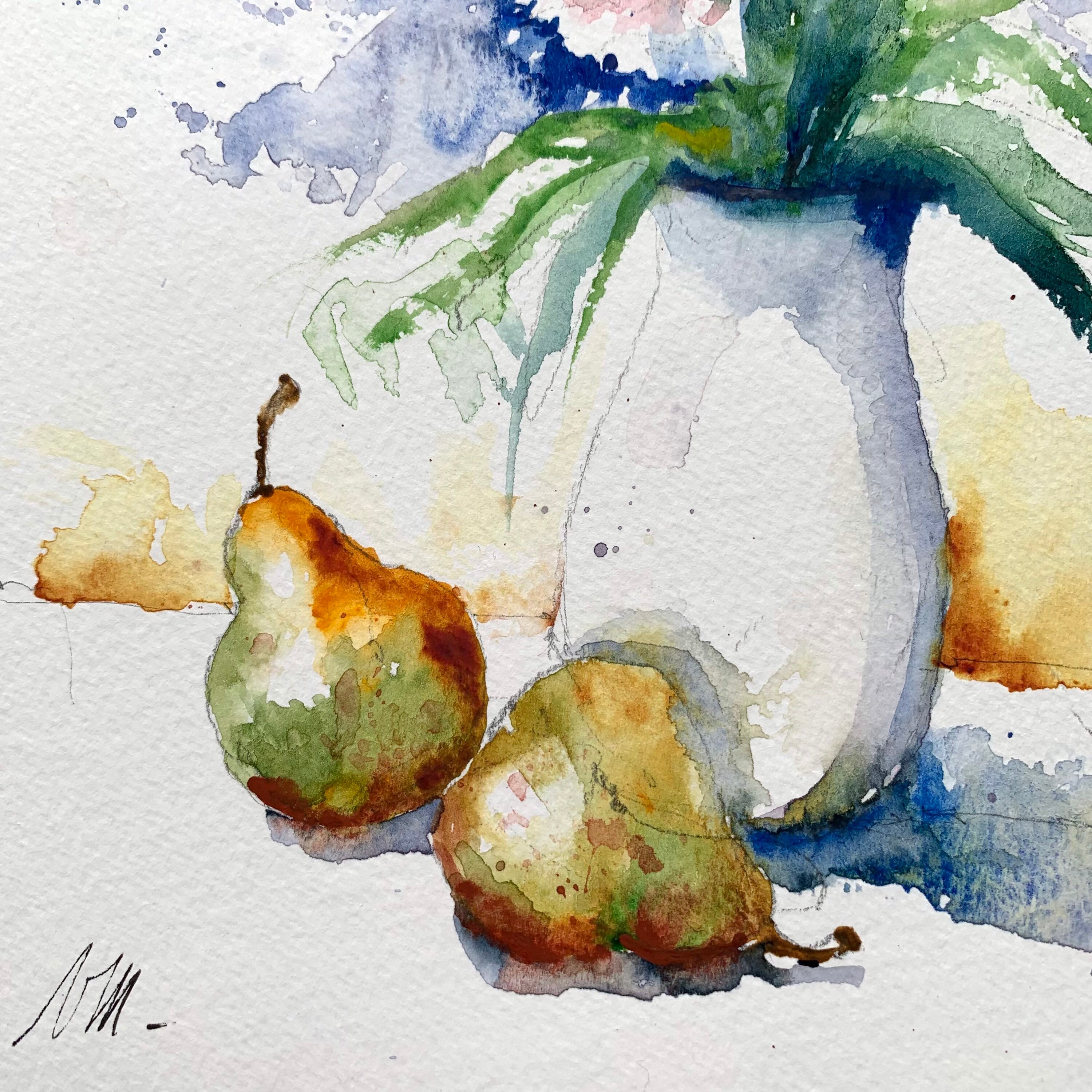 花束の中のアイリスと牡丹の花の水彩画、花瓶の中の庭の花の絵、装飾用