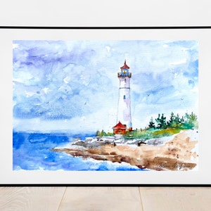 Original lighthouse watercolor, Crisp Point Michigan lighthouse on Lake Superior, original watercolor seascape, lighthouse painting artwork image 7