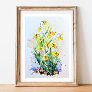 Original Daffodil Watercolor Painting – Bright Cheerful Spring Floral Art to Add a Touch of Nature to Home - Spring blossoms - 14,8 x 21 cm