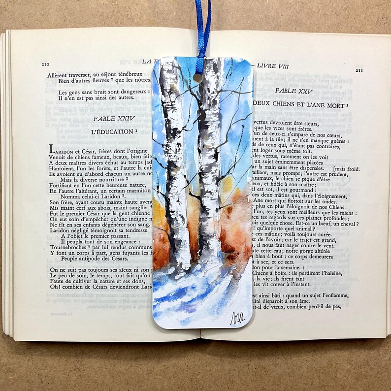 Hand Painted Tree on a Bookmark, Forest Painting on Paper Bookmark ...