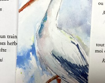 コウノトリのブックマーク、コウノトリの水彩画、コウノトリの絵画