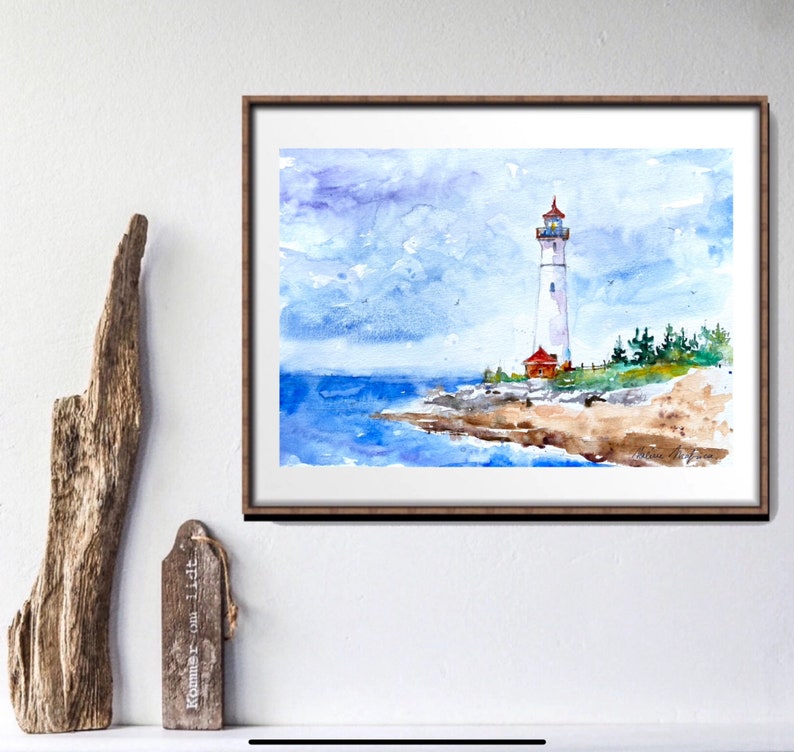 Original lighthouse watercolor, Crisp Point Michigan lighthouse on Lake Superior, original watercolor seascape, lighthouse painting artwork image 8