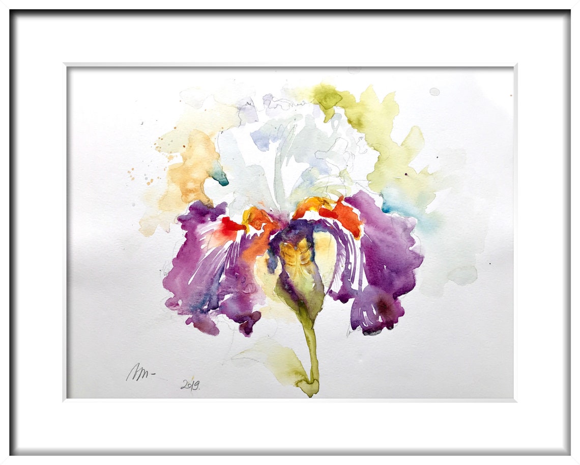 Bearded Iris flower painting original watercolor garden | Etsy