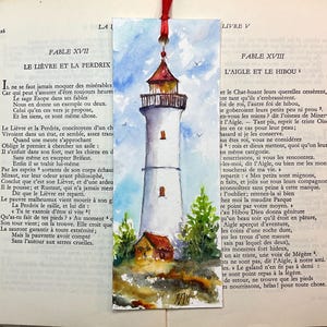 Aquarell-Leuchtturm-Lesezeichen, Original-Marine-Leuchtturm-Gemälde auf Lesezeichen, kleines personalisiertes Exlibris-Geschenk für den Leser