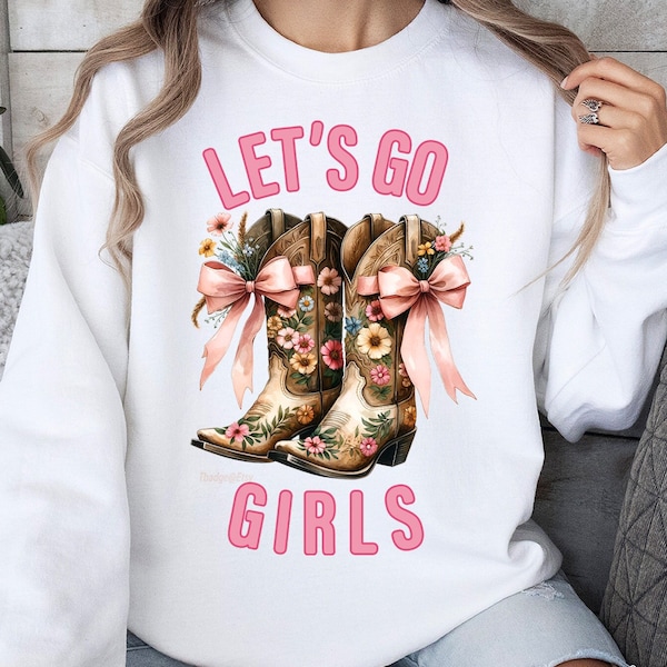 Let's Go Girls Cowgirl Boots Digital PNG - Coquette Aesthetic Clipart for DIY Projects, T-Shirts, Social Media - Instant Download