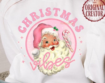 Retro Pink Christmas Santa PNG: Shirt Sublimation Design (Digital Download)