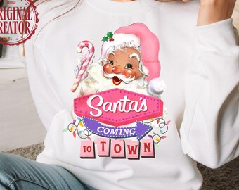Retro Pink Santa Claus PNG: Christmas Sublimation File (Digital Download)