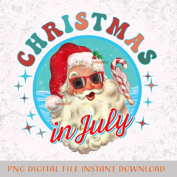 Noël en juillet Retro Santa Claus in Summer Png, fichier de sublimation de Noël pour la conception de chemise, téléchargement numérique. Père Noël Png.